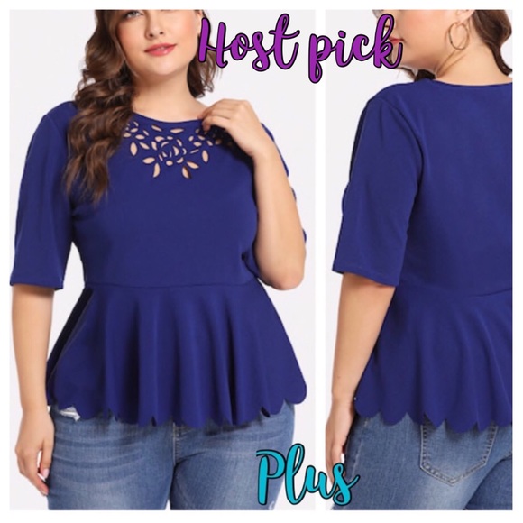 Tops - ➕Laser Cut Scalloped Hem Peplum Top